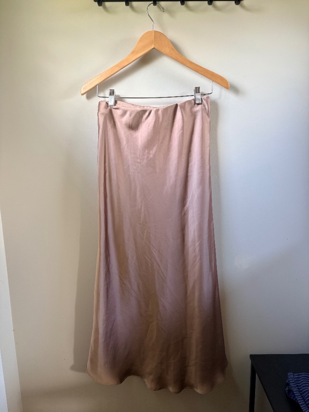 Zara Tan Satin Midi Skirt Medium